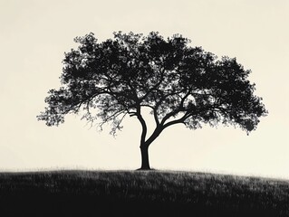 Obraz premium Tree on hill in monochrome