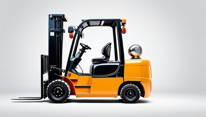 forklift truck, isolated white background, glossy ground

