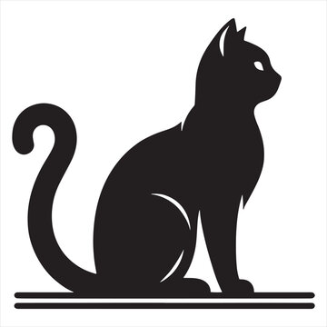 recommend clip art: A silhouette of a cat. Kitty, black color silhouette, black color silhouette. Black Cat Sitting On White Background Vector Illustration