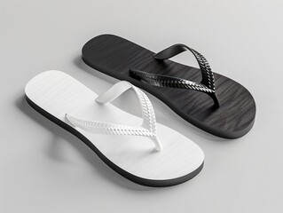 Black white flip flops gray surface