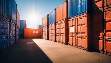 Fototapeta premium sunlight coming through cargo containers in a commercial harbour 