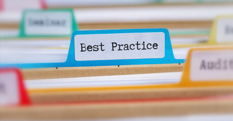 File folders with a tab labeled Best Practice