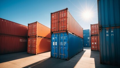 Fototapeta premium sunlight coming through cargo containers in a commercial harbour 