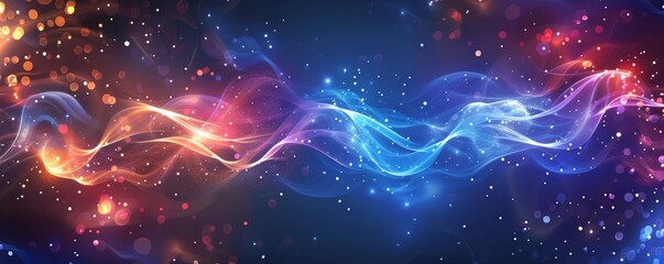 Fototapeta premium Abstract Blue And Red Waves With Sparkles