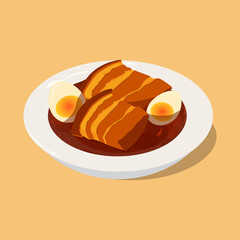 Vector of Vietnamese food - caramelized pork and eggs.
