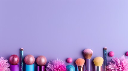 Carnival Atmosphere Fills the Bottom Half of this Minimalist Display of Cosmetics on a Lilac