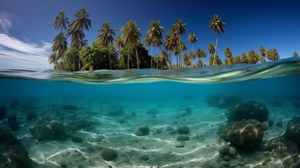 Beautiful Tropical Island Beach with Underwater and Overwater Views