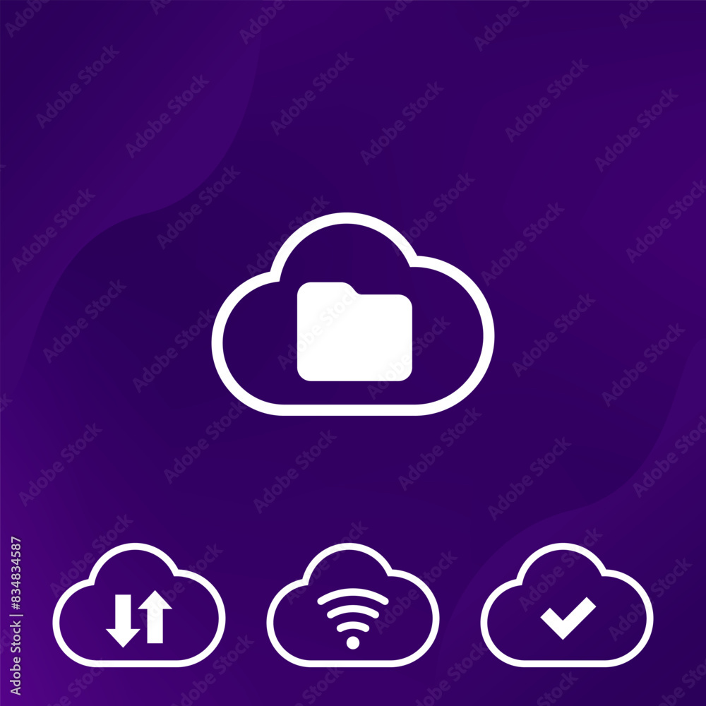 Poster files in cloud, folder, upload and connect icons for apps