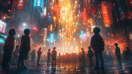 Obraz premium Illustration of kids enjoying a magic show at a Children's Day party.