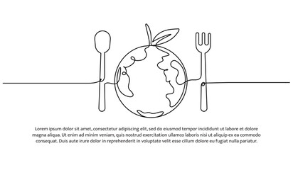 Continuous one line design of healthy eating worldwide.Minimalist style vector illustration on white background.