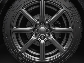 Close-up car tire on black background