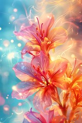 Fototapeta premium Close Up of Beautiful Pink and Orange Flower with Soft Light