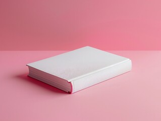 White book pink surface pink background