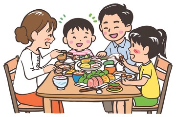 A group of people sharing a meal together at a table, enjoying food and each others company.