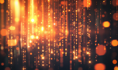 Abstract background with glowing orange light streaks and particles, symbolizing data and information flow in a digital and futuristic context