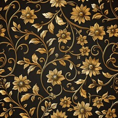 Golden floral seamless pattern