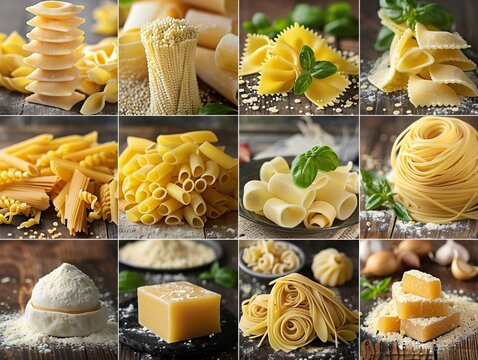 Variety pasta collage close-up