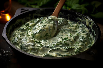 creamed spinach, tender spinach in a creamy, savory sauce. generative ai