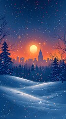 Naklejka premium cityscape in winter snow night