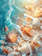 Colorful seashells and conch