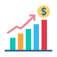 Financial growth chart with rising dollar symbol, arrow, graph, profit, business, success, and more