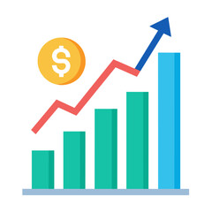 Financial growth chart with rising dollar symbol, arrow, graph, profit, business, success, and more