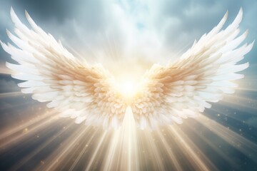 Angel wings in the sky with sun rays