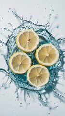 Lemon and Water on a White Background
