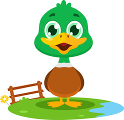 Cute Baby Duck Animal Cartoon Character. Vector Illustration Flat Design Isolated On Transparent Background