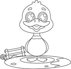 Outlined Cute Baby Duck Animal Cartoon Character. Vector Hand Drawn Illustration Isolated On Transparent Background