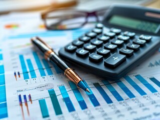 Close-up calculator pen table