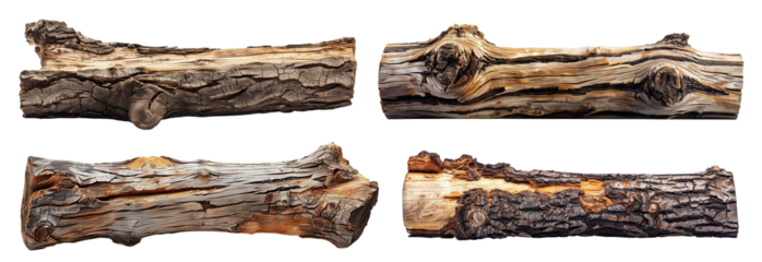 Set of wood logs, cut out