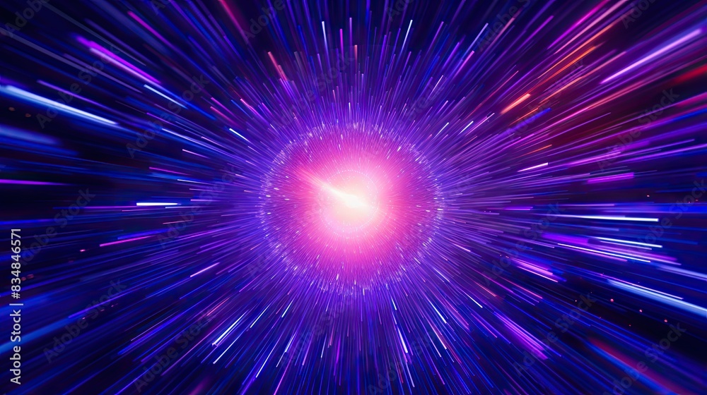 Wall mural abstract flight in retro neon hyper warp space in the tunnel 3d