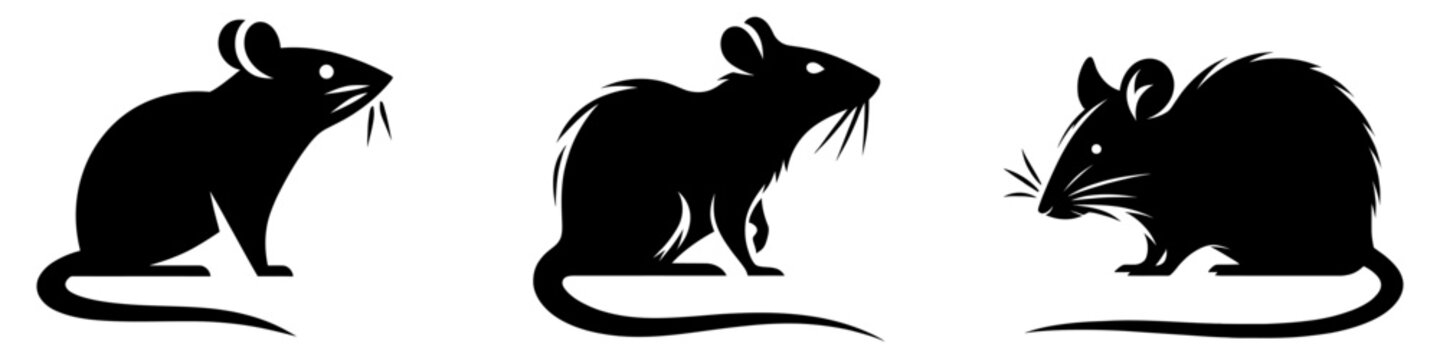 Rat black icon. Set of rat silhouettes. Vector illustration