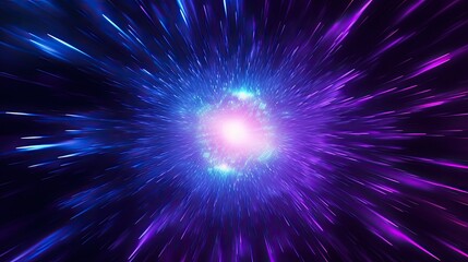 Abstract flight in retro neon hyper warp space in the tunnel 3d