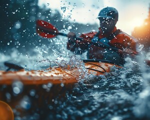 Fototapeta premium Canoeing Olympic event, high resolution digital photography, clean sharp focus, athletes navigating rapids
