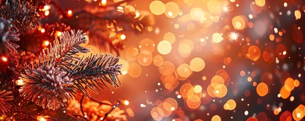 Pine Branch With Christmas Lights