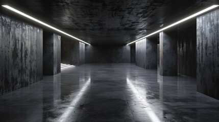 An old factory with dark, empty rooms and hallways