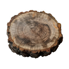 Obraz premium Cross-Section of Tree Trunk with Detailed Growth Rings, Isolated on Transparent Background, PNG.