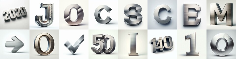 Naklejka premium Brushed steel metal Lettering Typeface. AI generated illustration