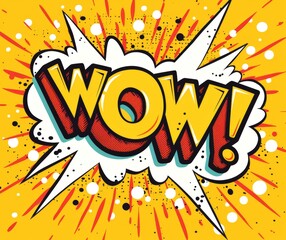 Wow speech bubble in comic book style on yellow background