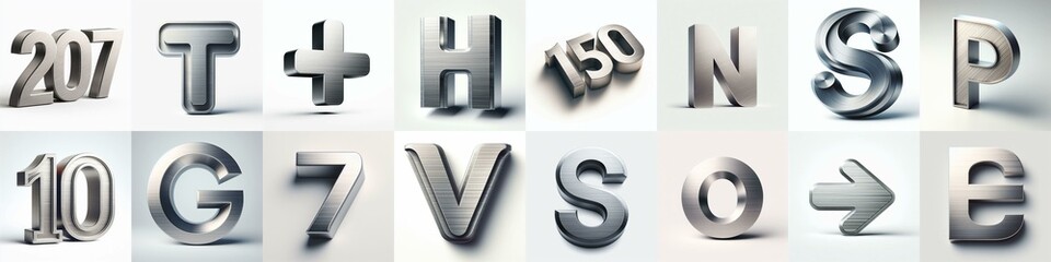 Brushed steel metal Lettering Typeface. AI generated illustration