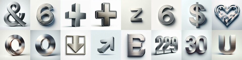 Obraz premium Brushed steel metal Lettering Typeface. AI generated illustration