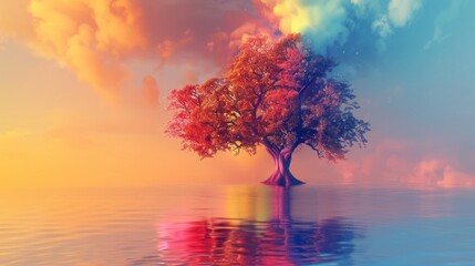 abstract tree with surreal colors background wallpaper concept