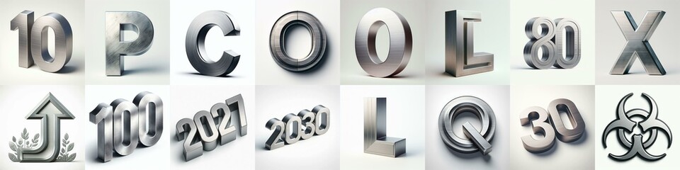 Fototapeta premium Brushed steel metal Lettering Typeface. AI generated illustration