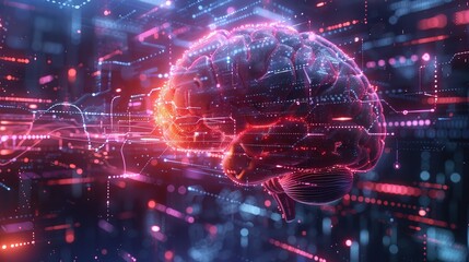 Futuristic AI brain interface, quantum circuits glowing, blockchain data streams, in immersive AR and VR environments 