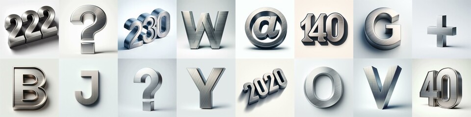 Obraz premium Brushed steel metal Lettering Typeface. AI generated illustration