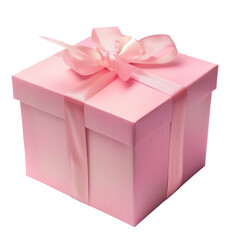 Obraz premium Pink Gift Box with Ribbon and Bow, Isolated on Transparent Background, PNG