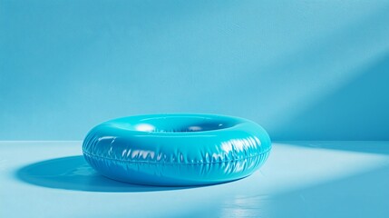 Blue inflatable ring on blue surface