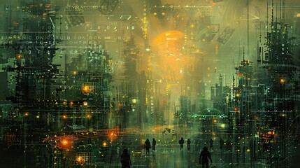 Obraz premium Cybernetic universe depicted in a digital collage showcasing the potential for life 